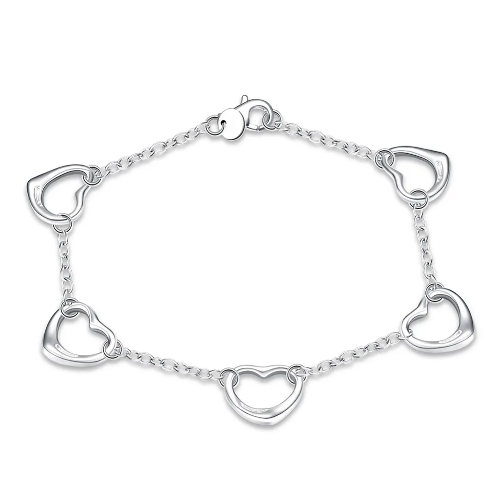 Fashion Women's charms bracelet Jewelry, silver plated five hearts