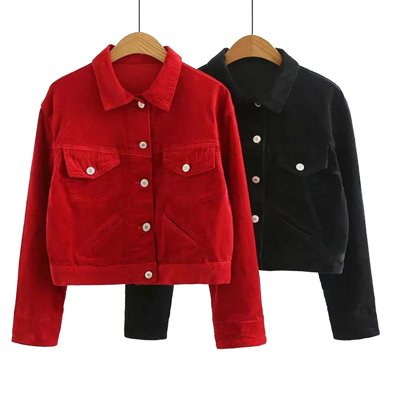 

Spring Corduroy Jacket Women Plus Size Coats Autumn Casual Breasted Jackets Women Soft Black Casual Jacket High Street Outwear