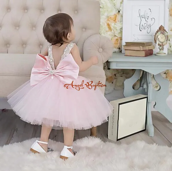 Blush Rose Bijoux Bebe 1 An Robe D Anniversaire Avec Strass Bijoux Cristaux Satin Bow Fleur Fille Bouffi Tutu Robes D Ete Aliexpress