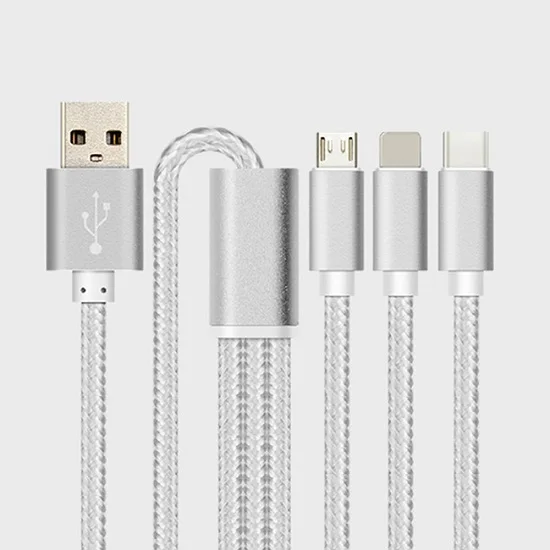 Высокое качество 3 в 1 микро usb быстрый заряд кабеля мобильного телефона Andriod usb-адаптер, кабель для зарядки для samsung для iphone - Цвет: Silver