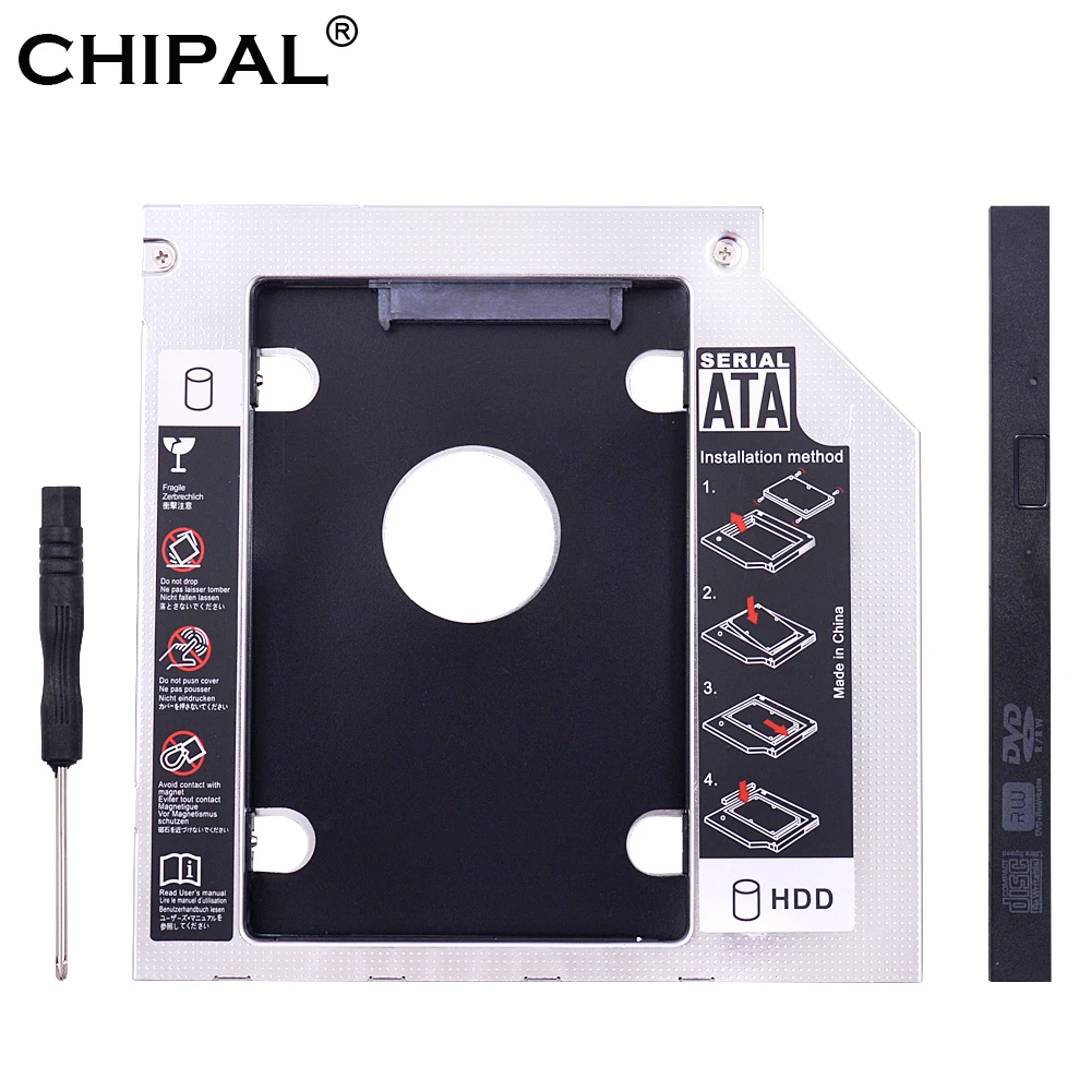 

CHIPAL Universal 2nd HDD Caddy 9.5mm SATA 3.0 for 2.5'' 2TB SSD Case Hard Disk Drive Enclosure for Laptop CD-ROM DVD-ROM Optibay