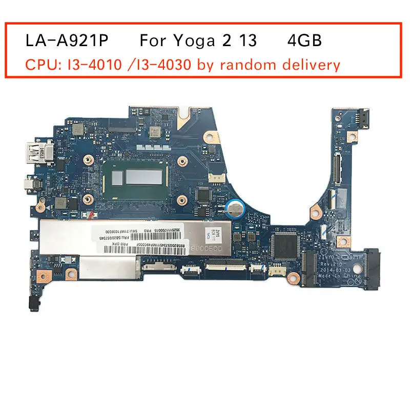 Новый ZIVY0 LA-A921P для Lenovo Yoga 2 13 Материнская плата ноутбука 90005921 (с I3-4010U/i3-4030 ЦП случайным доставки) 4 ГБ