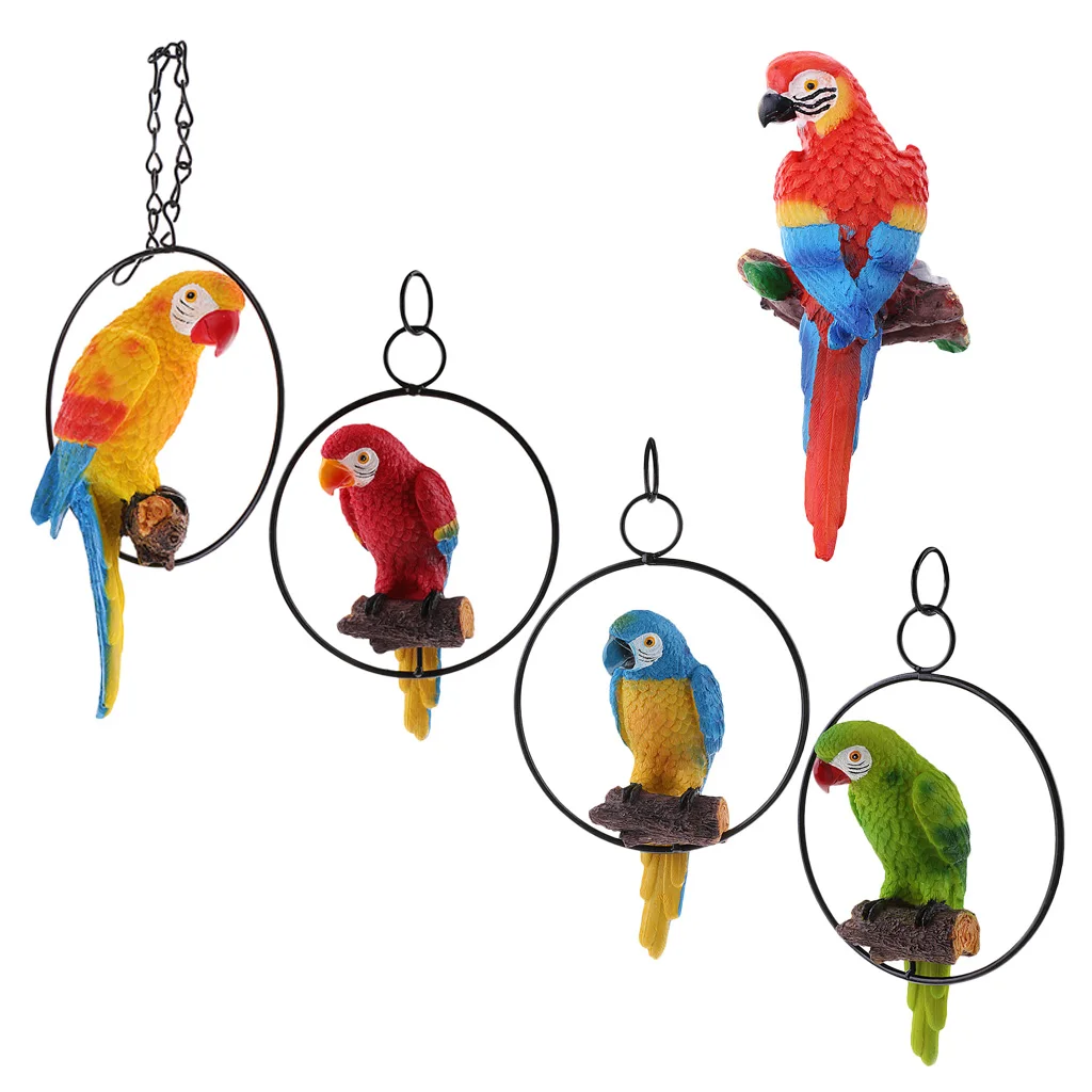 Simulation Parrot Bird Sculpture Wall Hanging Resin Craft Handmade Animal Model Statue Home Garden Yard Lawn Decor Tree Ornament