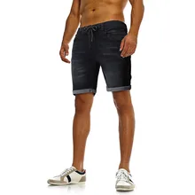 Модные Для Мужчин's повседневные джинсы Рваные джинсовые штаны по колено, Искусственно состаренная, с дырками, PantsCotton синий Джинсовые шорты мужской Straigh_ 3,14