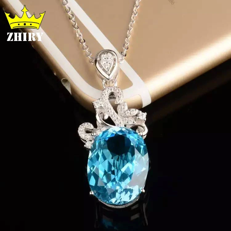 CaratYogi Sterling Silver Real Blue Topaz Pendant Handmade Victorian Style Round Cut Pendant Birtstone CaratYogi Sterling Silver Real Blue Topaz Pendant Handmade Victorian Style Round Cut Pendant Birtstone