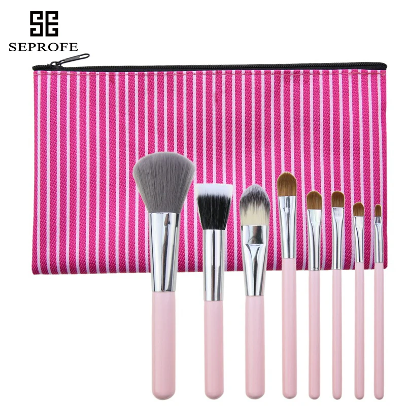 

8 Pcs Blending Makeup Brushes Kit Blusher Foundation Eye Shadow Powder Concealer BB Cream Lip Makeup Brush Kit With Fashion Bag