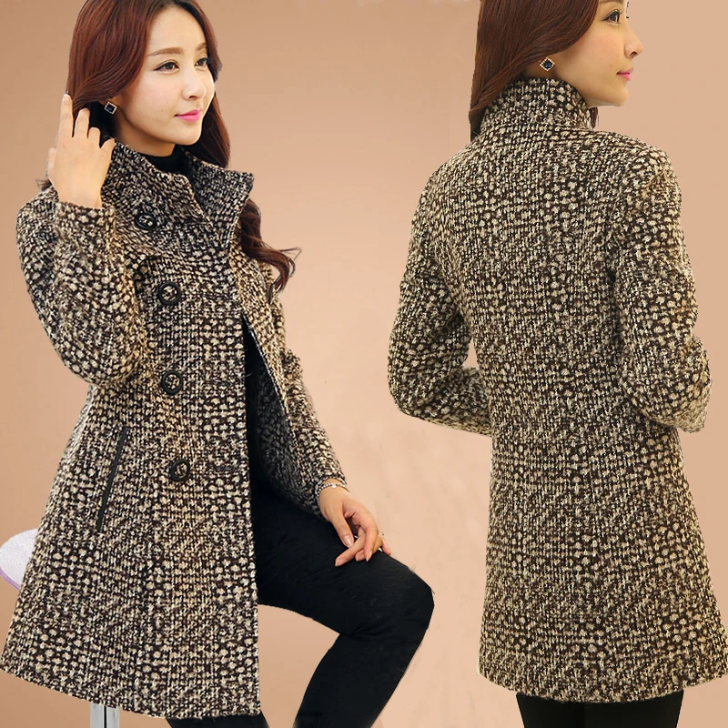 Шерстяное пальто в ломаную клетку, женское осеннее зимнее пальто средней длины размера плюс, приталенное, популярное Женское пальто Parker tartan