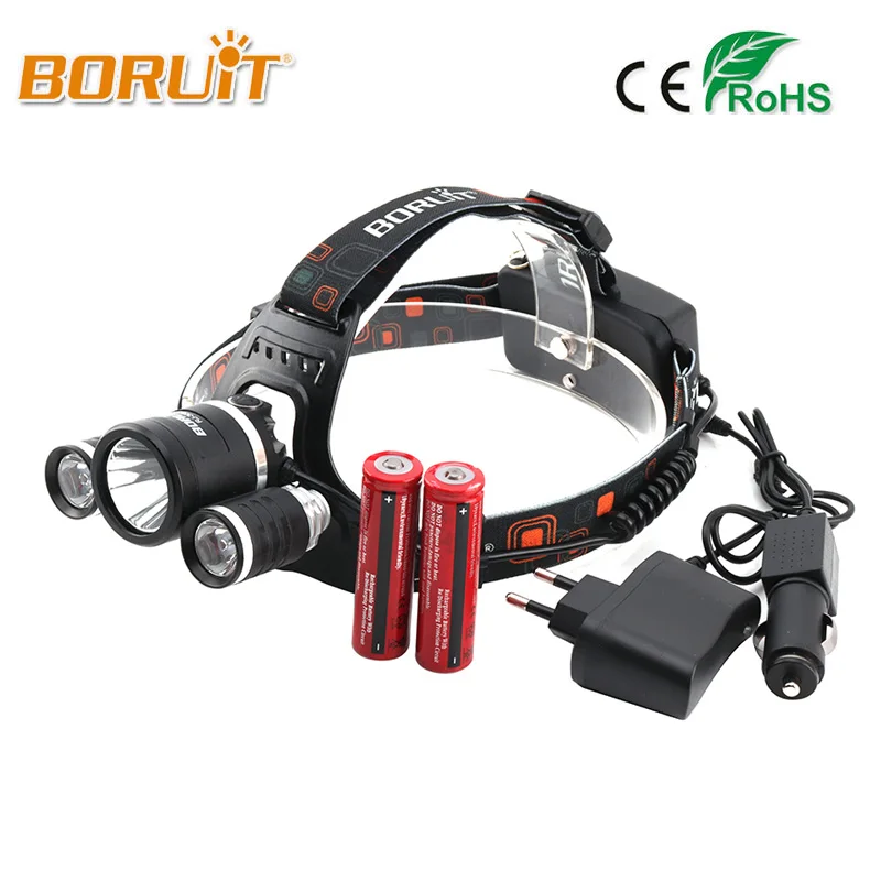 Boruit 8000LM XML L2+2R5 LED Headlight 18650 Battery Head Torch 4Mode Headlamp Flashlight For Fishing Hunting RJ-3001 Head Light