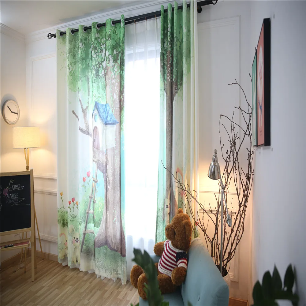 Us 94 09 Cartoon Tree Rabbit Green Children Room Princess Room Cartoon Shade Cloth Floating Windows Floor Ceiling Windows Curtains In Curtains From