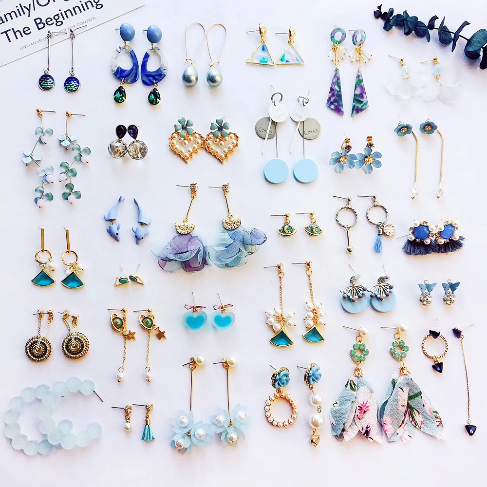 

Korean Girl Earrings Blue Imitation Pearl Rhinestone Tassels Drop Earrings for Women Accessories Fashion Dangle Earrings Jewelry