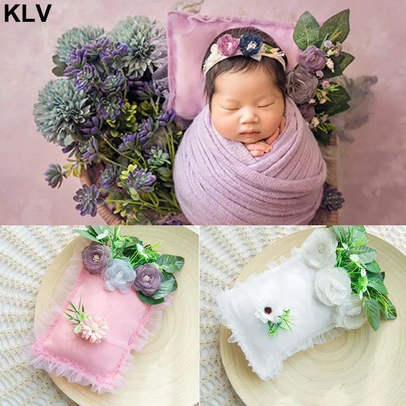 

2 Pcs/Set Newborn Photography Props Small Pillow Headband Head Flower Theme Baby Full Moon Photo Accessories Bathing Gifts