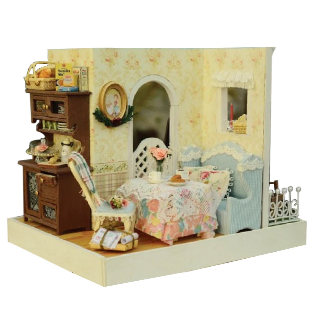 1/24 DIY Handcraft Miniature Project Sweet Wooden Two-Sided Doll House Baking House hand  toy for Kids Birthday Gift