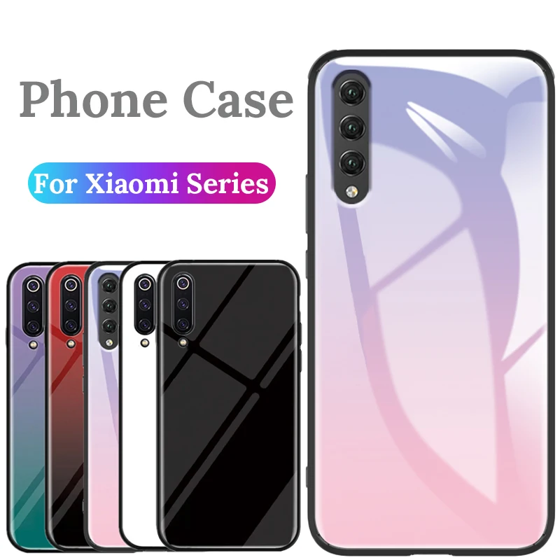 

Gradient Aurora Phone Case For Xiaomi Mi 9 8 Lite My 9 mi9 mi8 6D Tempered Glass For Xiaomi Xioami Xiomi Redmi Note 7 Case Cover