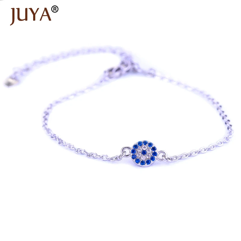 Золотая, серебряная цепочка браслет чешские камни круглые маленькие синие амулет от сглаза браслеты для женщин браслет Pulseira ювелирные изделия Bijoux - Окраска металла: silver bracelet