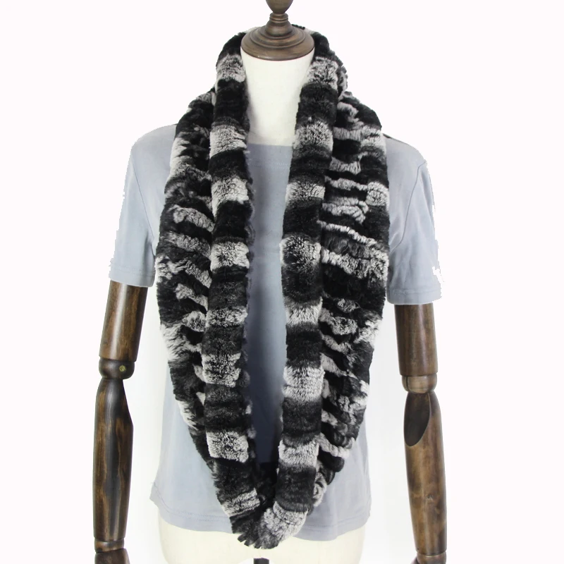 

Harppihop fur Real Rex Rabbit Fur Scarf Collar Knit Infinite Scarves Women type Fur Scarf Women Real Rabbit Fur Shawl