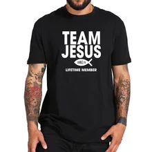 Equipe jesus camiseta peixe impressão tempo de vida membro design criativo elemento fé tripulação pescoço topos t tamanho da ue 100% algodão