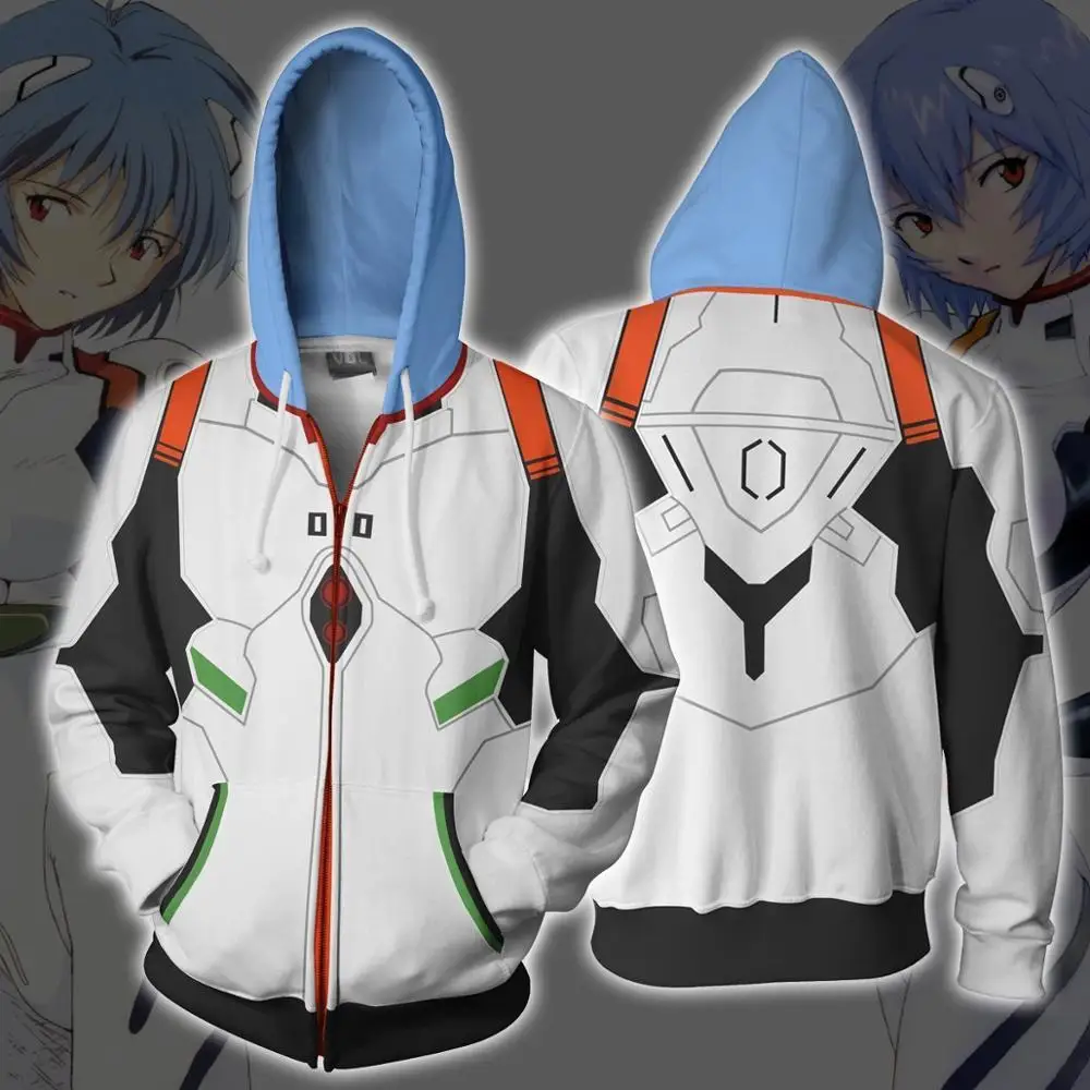 

3d Print Rebuild of Evangelion Ayanami Rei Sweatshirts Hoodie Cosplay Costume Jackets Men Top Coat Zipper Casual Hoded