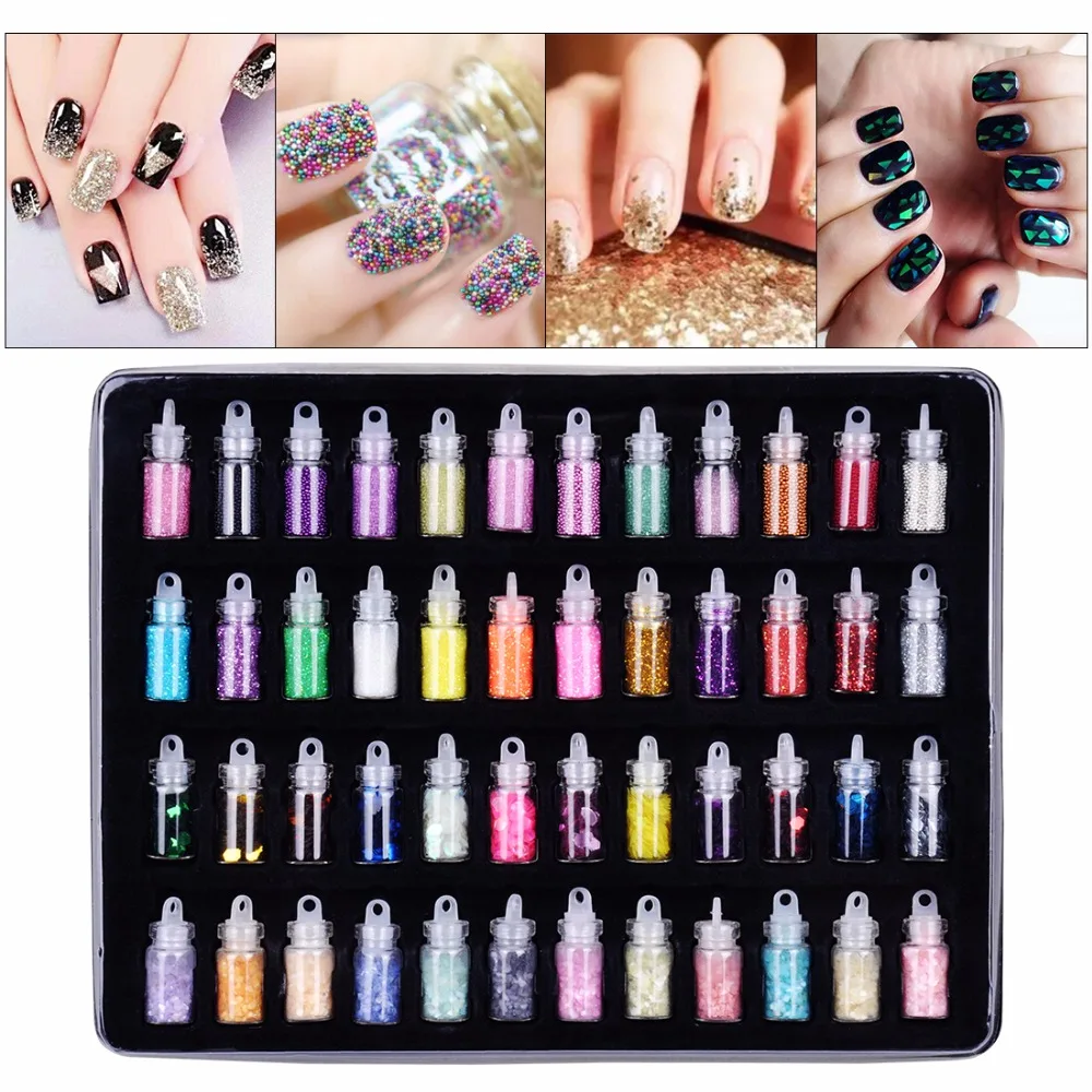 48 Bottles/Set Arcylic Nail Glitter Set Dust Powder for Nail Art Tip