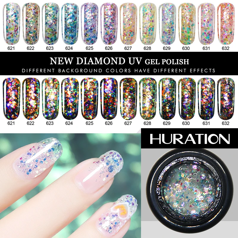 

Huration Glitter Sequins Diamond 1PCS New Gel Nail Polish UV LED Lacquer Soak Off Semi-Permanent Shiny Rose Nail Art Gel Paint