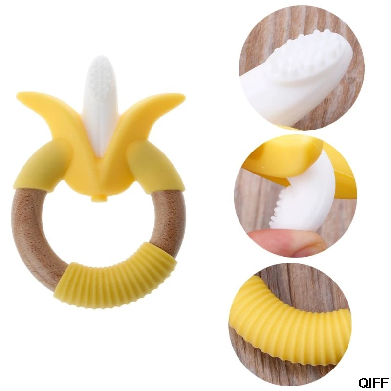 Детская силиконовая учебная зубная щетка BPA бесплатно в форме банана безопасный Прорезыватель жевать игрушки Прорезыватель кольцо для