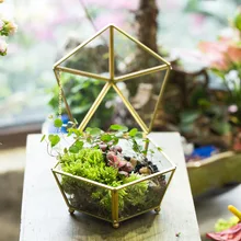 Vintage Decorative Jewelry Chest Geometric Terrarium Box Storage Made of Glass and Brass Tone A