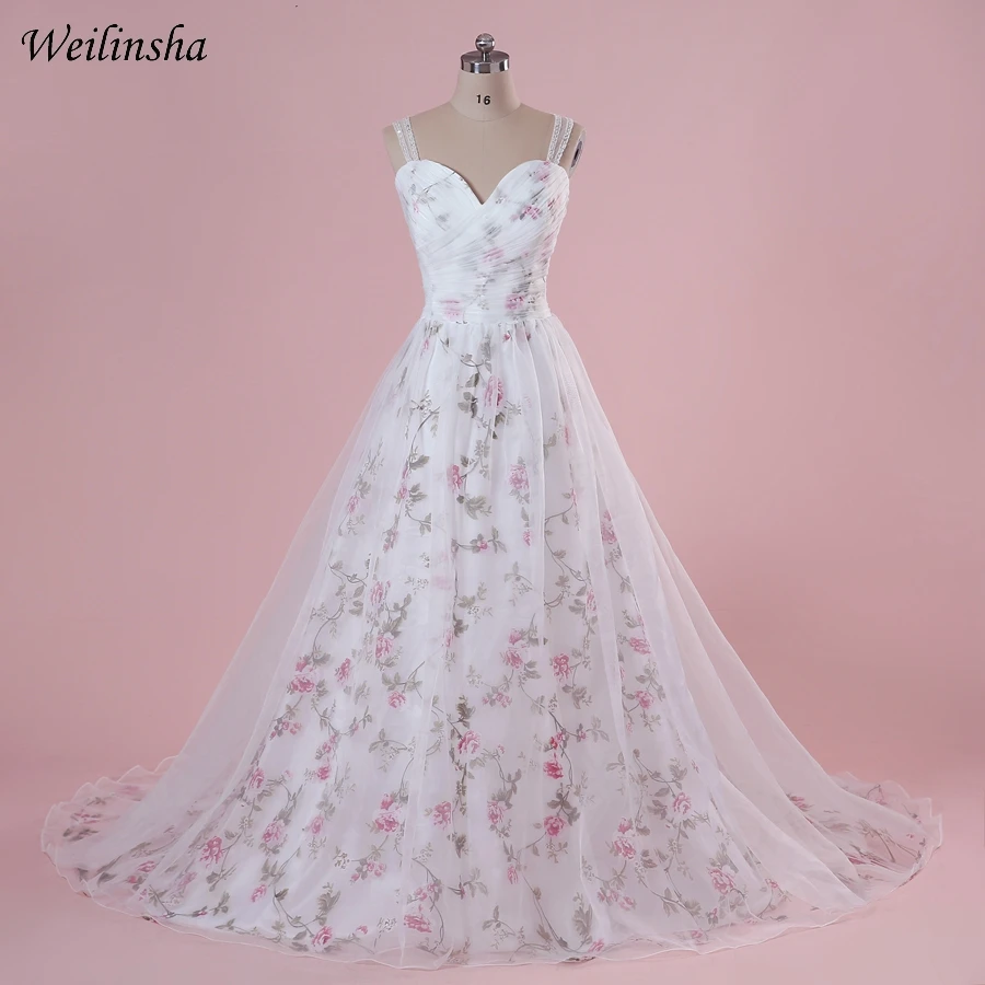 Weilinsha Plus Size Floral Print Wedding Dresses Custom Sweetheart