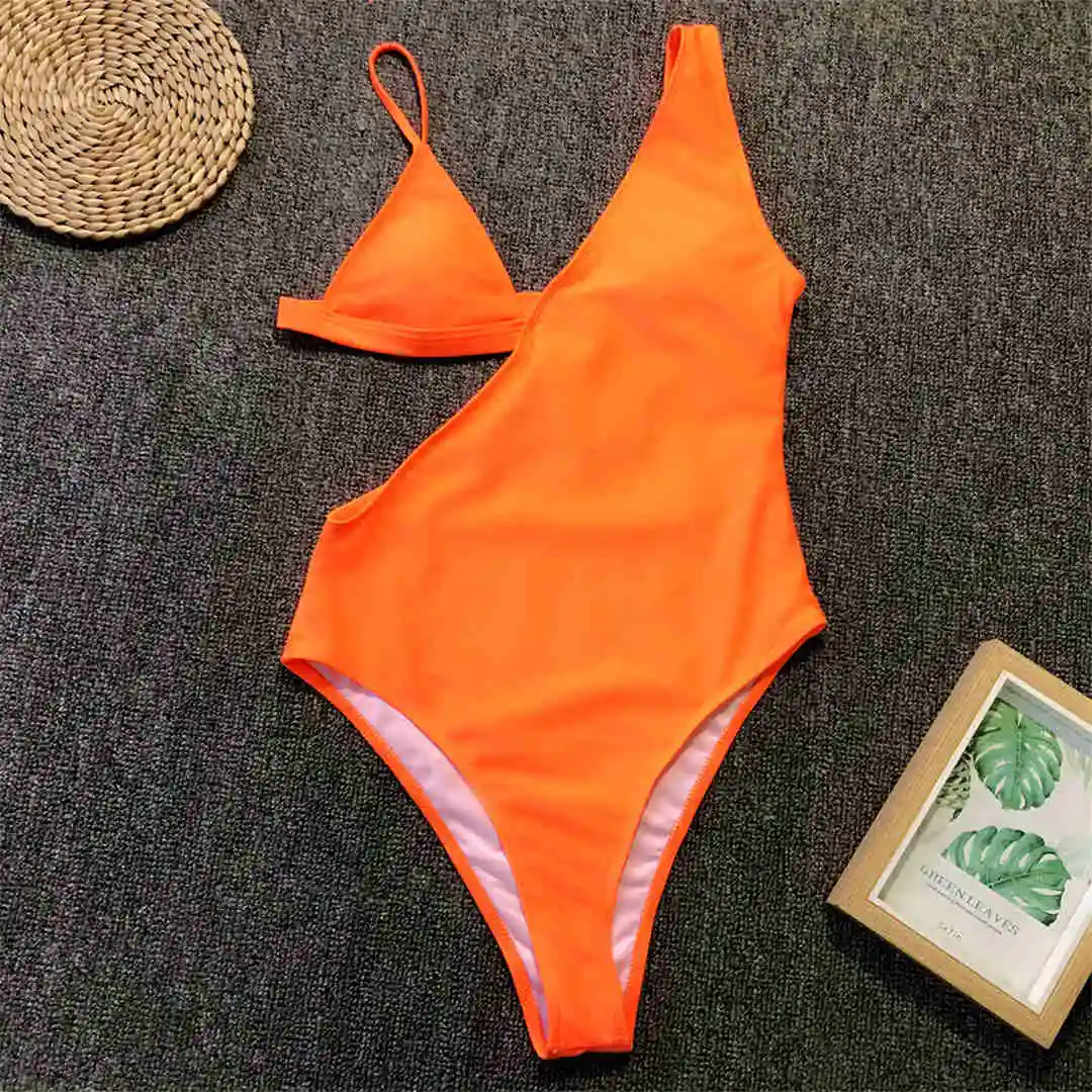 Новинка, 4 цвета, сексуальный ассиметричный сдельный купальник,, женский купальник, женский купальник с v-образным вырезом, купальный костюм, монокини, V1382 - Цвет: Оранжевый