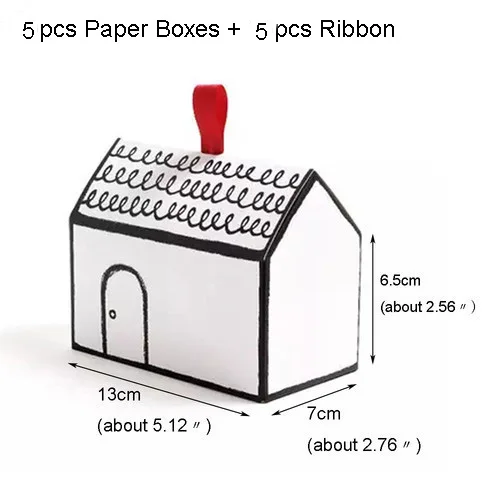 Белая в форме домика бумажная коробка 5 комплектов подарочная упаковка для хранения конфет Свадебная коробка с красной лентой канцелярские принадлежности для офиса школы - Цвет: 5sets