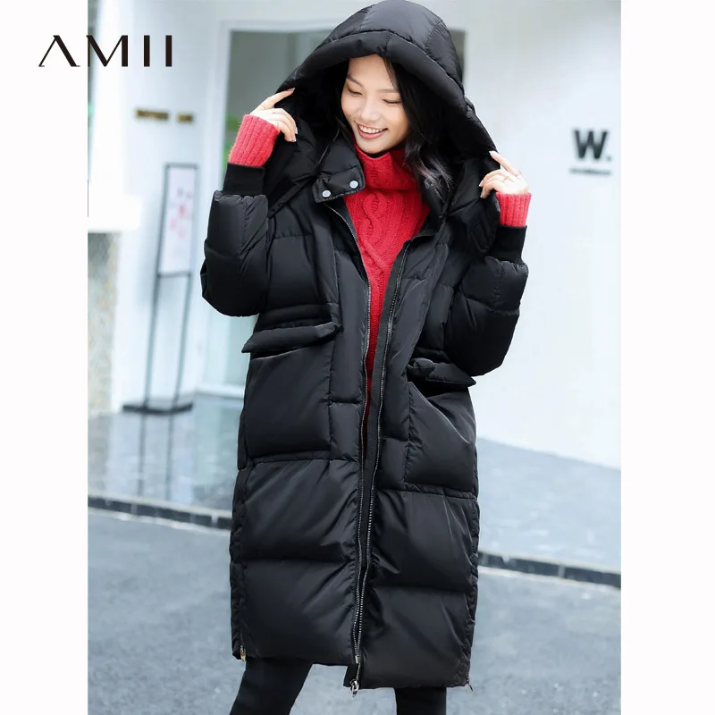 Amii Women 2018 Original Design Winter 90% White Duck Down Coat Hoodies Knee Length Female Fashion Light Jacket Coats