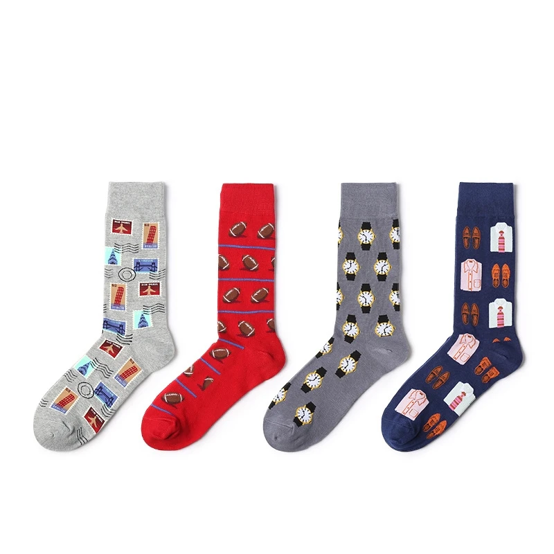 

2018 men socks autumn new arrival 1pair men fashion casual socks color print long men's fashion happy cotton breathable socks