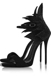 2018 Мода черная замша открытые туфли на шпильках Сандалии на каблуке Элегантные Для женщин Вечеринка платье каблуки туфли-лодочки большой
