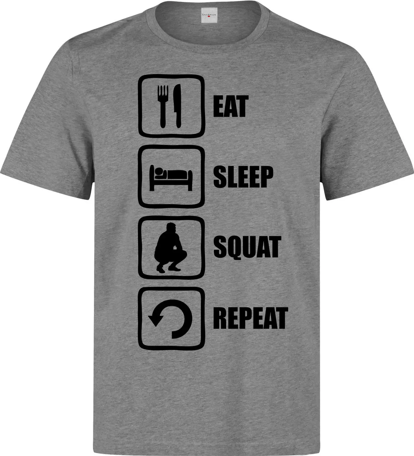 Eat Sleep Squat Repeat Slav Eastern Europe Мужская (женская в наличии) серая футболка мужская