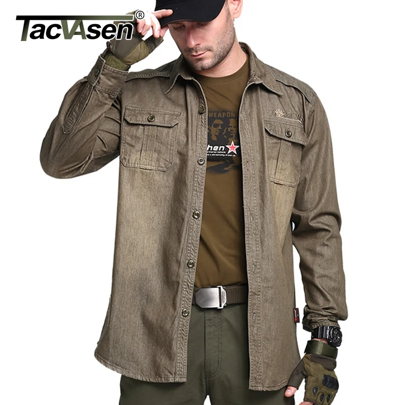 

TACVASEN Men's Brand Tactical Shirt Breathable Cotton Long Sleeve Shirt Men Military Style Shirts Casual Clothing TD-BJZS-001
