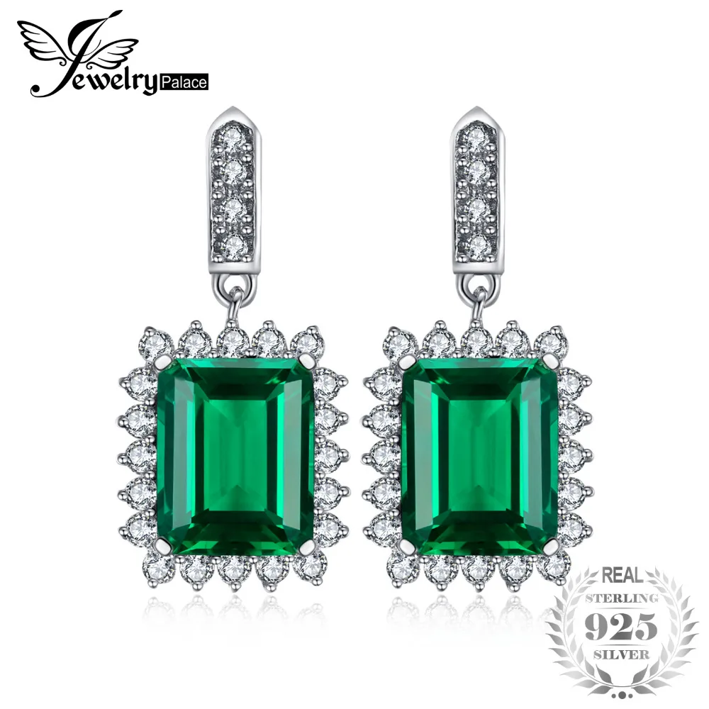 

JewelryPalace Luxury 10.8ct Created Emerald Dangle Earrings Solid 925 Sterling Silver Earring for Women Fine Jewelry