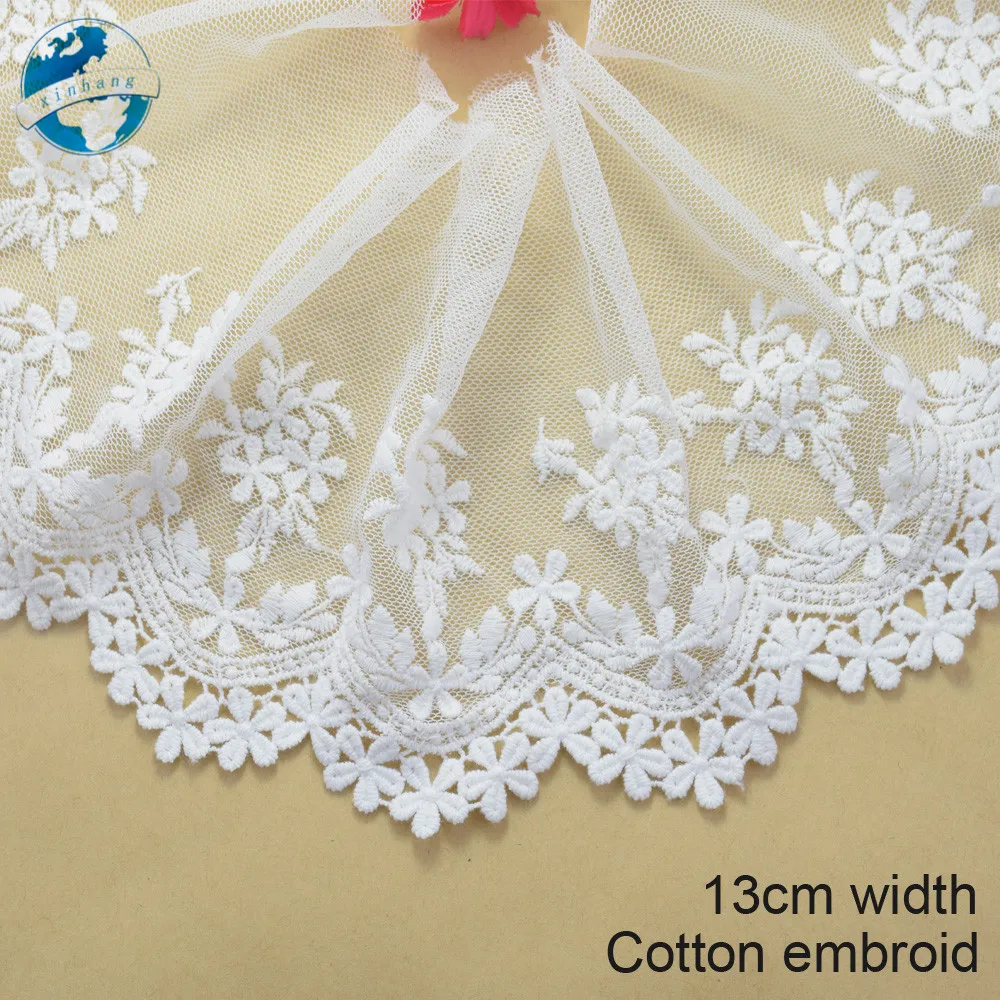 13cm White Cotton Lace Embroidery French Ribbon Fabric Guipure Diy Trims Warp Knitting Sewing Accessories Doll Dress Lace#2871 | Дом и сад