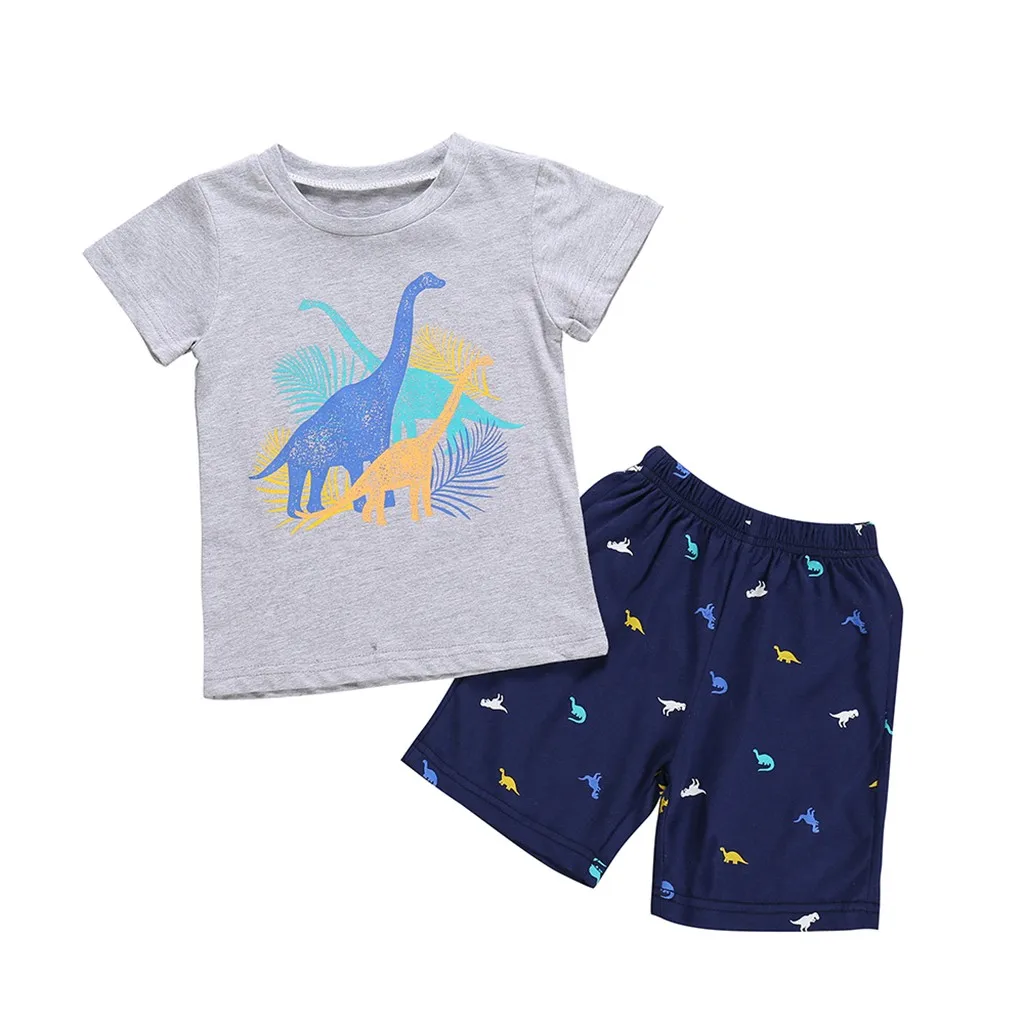 

ARLONEET Children Boys summer Cartoon Dinosaur Print suit kids soft cotton Tops T-shirt+Shorts Pajamas Set W0417