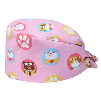 

Dog Claws Surgical Scrub Hat Medical Nurse Cap for Women Tie Back Adjustable 100% Cotton Hospital Doctor OR Work Hats