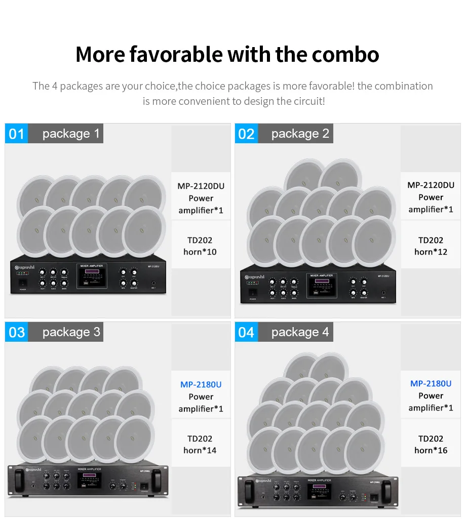 Oupushi MP-2120DU усилитель мощности с TD202 потолочный динамик посылка наборы для PA системы