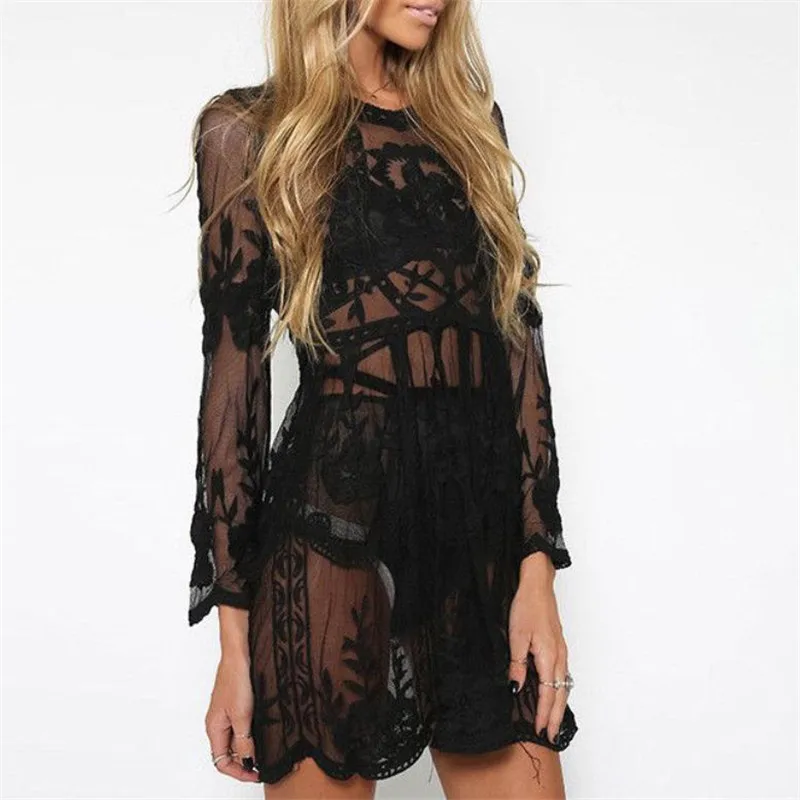 

Sexy Women Swimsuit Summer Beach Dress Swimwear Lace Crochet Bikini Cover Up Bathing Suit biquinis feminino 2019 Sexy New Hot
