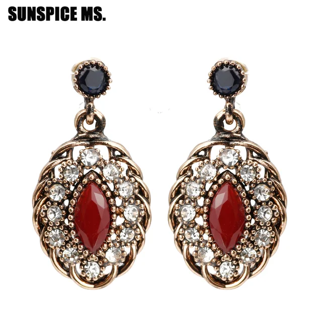 Albania Classical Colorful Resin Dangle Earrings Antique Gold Color Ethnic Party Wedding Bijoux