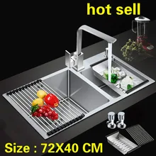 Бытовая Мода Кухня ручная раковина двойной паз сделать блюда 304 нержавеющая сталь Горячая 720X400 мм