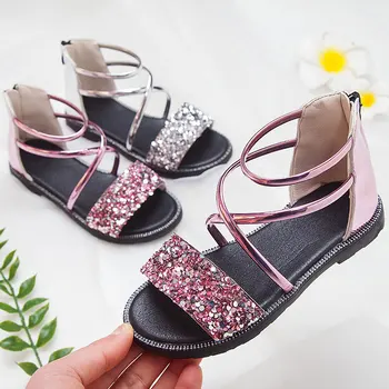 

5 6 7 8 9 10 11 12 years children and adolescent girls summer sequins sandals princess shoes girls flash hollow sandals new