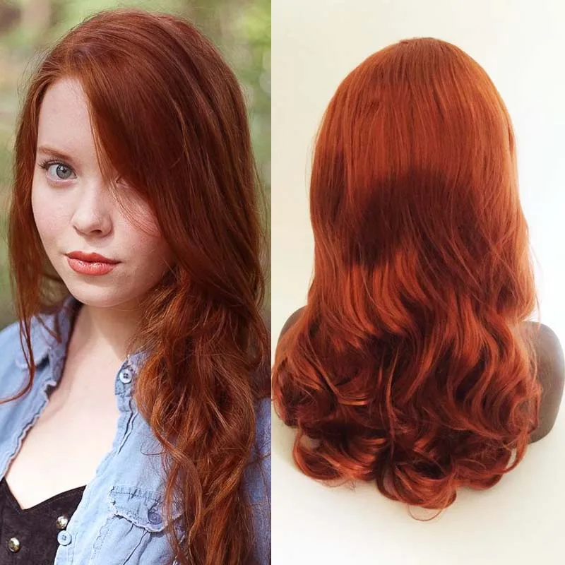 Rich Copper Red Body Wavy Synthetic Lace Front Wig African American