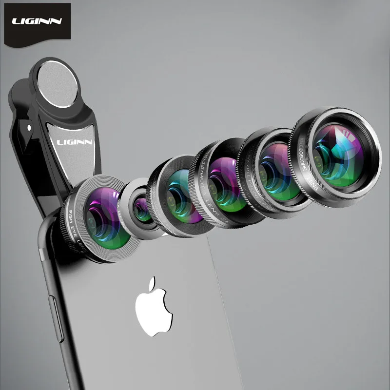 Cellphone Camera Lens 6 in 1 Kit Wide Angle Macro Telescope Fish Eye CPL Kaleidoscope Universal External Lenses For Smartphone