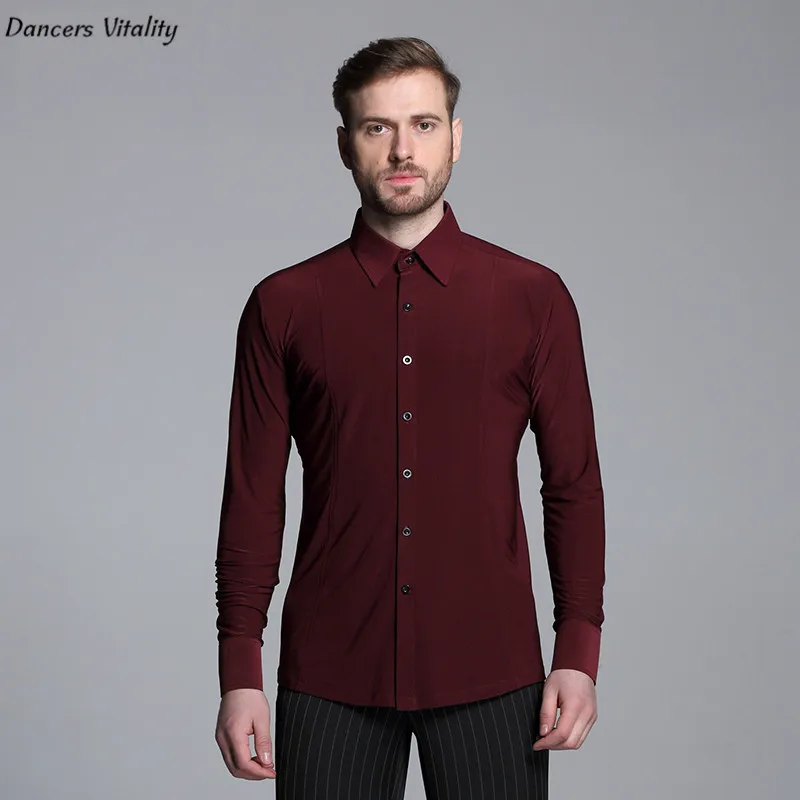 

2017 Men's pure color Latin Dance Long Sleeves Shirts Modern Cha-cha Dance Waltz Latin Dance Men Modern Competition Dress