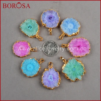 

BOROSA Gold Color Rainbow Solar Quartz Pendant Bead Natural Quartz Jewelry High Quality Gems Pendant for Necklace G0245
