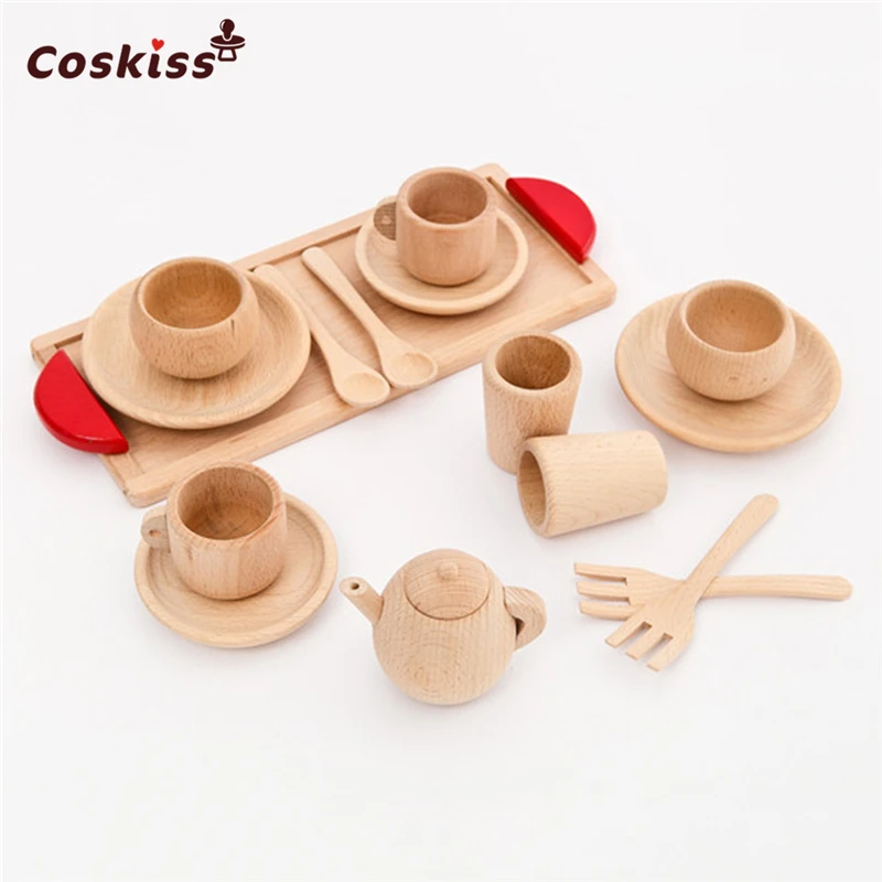 Wood Beech Baby Cutlery Cup Tray Baby Gift Set Portable Wooden Montessori Toy Inspired Toddler
