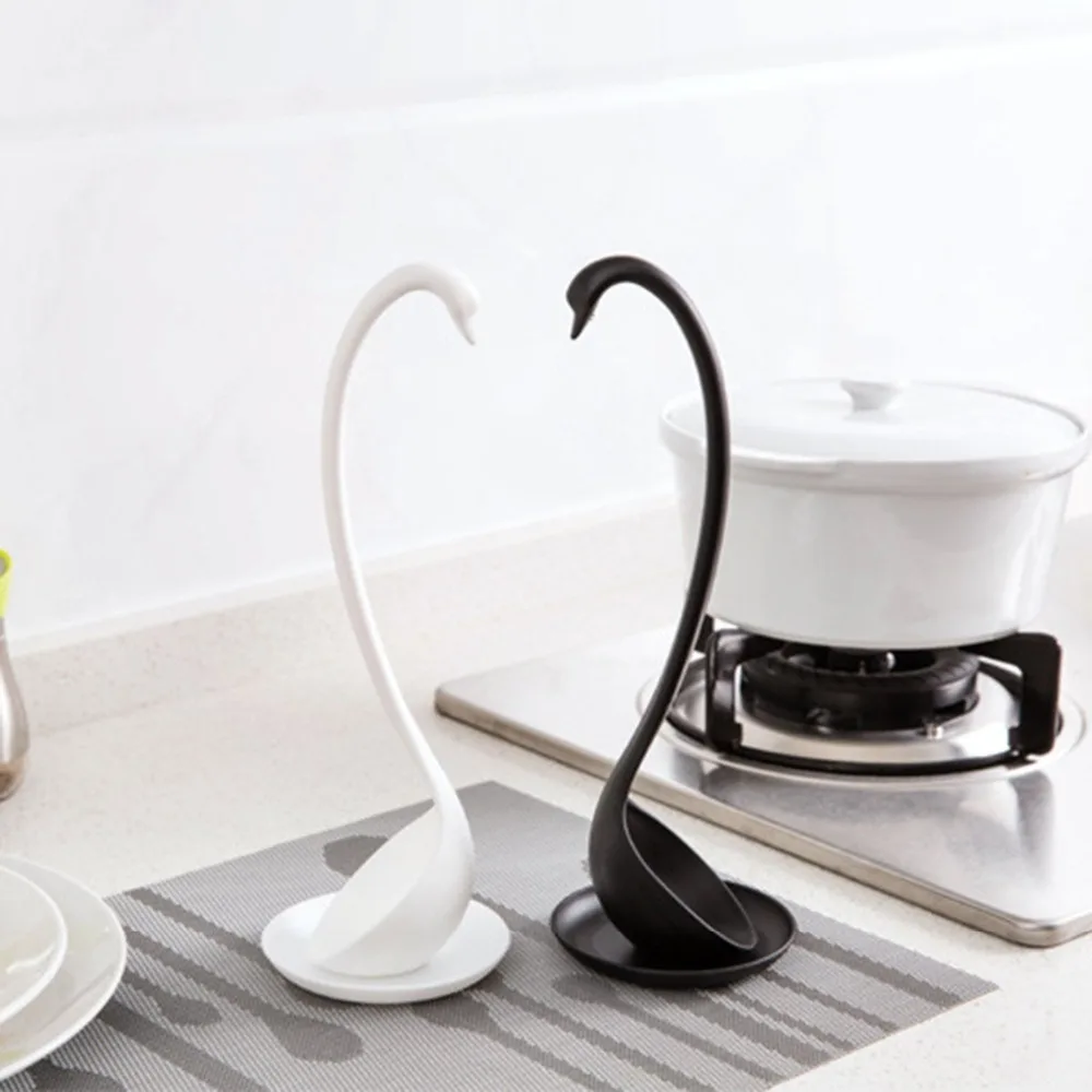 

1PC Creative Long Handle Swan Soup Spoon With Tray Stand Stable Cooking Tools Tableware Kitchen Accessories