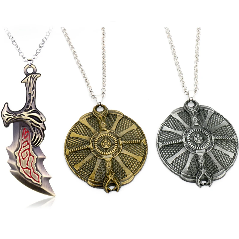 

Fashion Game God Of War Necklace Sword OLYMPUS KRATOS Blades of Chaos Shield Necklace Jewelry Classic Weapons Necklace