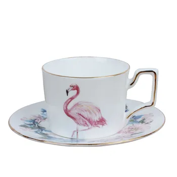 

bone china Flamingos coffee cup and saucer set home soft-fitting sample room decoration Pink theme farmhouse style tea cup
